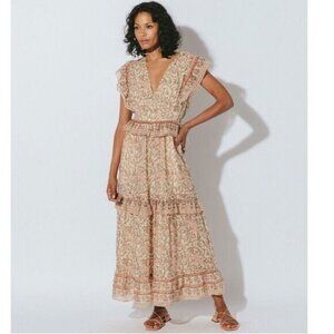 Cleobella Cherie Maxi Dress Size Small Zinnia Floral Cottagecore Tiered Pink Tan